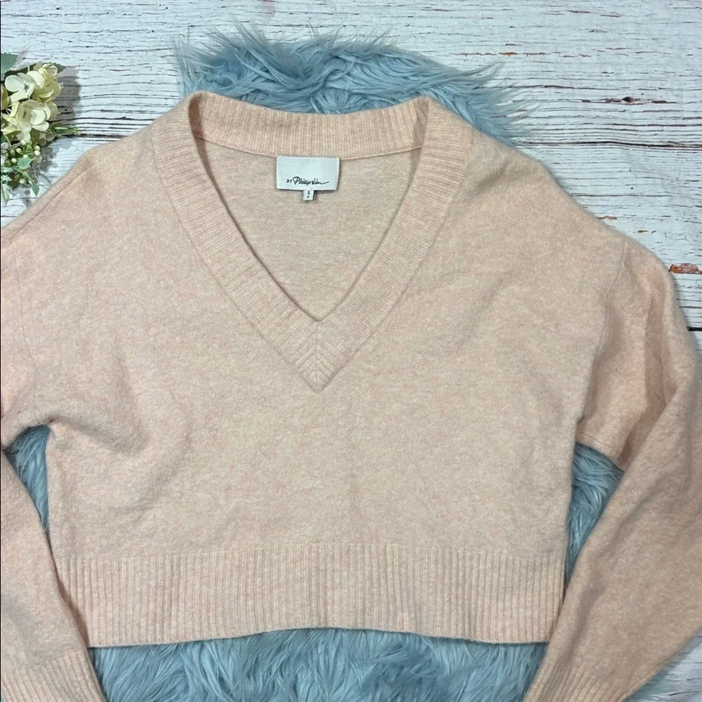 3.1 Phillip Lim Pale Pink V-neck Cropped Sweater